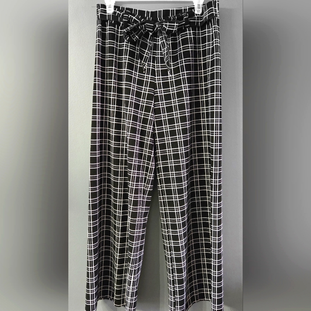 Black And White Ultra Wide Leg Plaid Pants